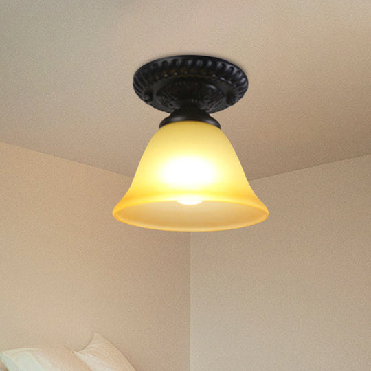 Traditional White/Amber Glass Flush Mount Ceiling Lamp for Living Room with 1 Light Cone