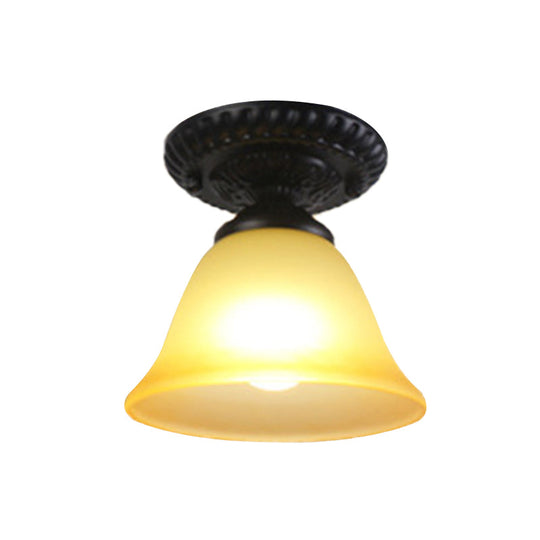 Traditional White/Amber Glass Flush Mount Ceiling Lamp for Living Room with 1 Light Cone