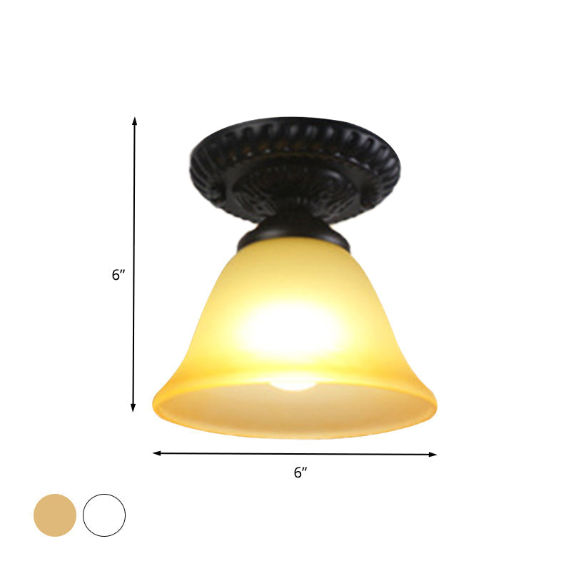 Traditional White/Amber Glass Flush Mount Ceiling Lamp for Living Room with 1 Light Cone