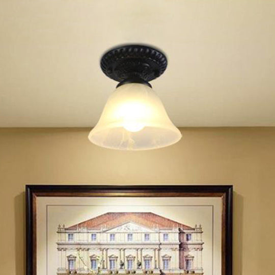 Traditional White/Amber Glass Flush Mount Ceiling Lamp for Living Room with 1 Light Cone