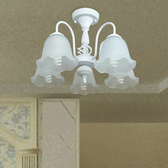 White Opal Glass Scalloped Semi Flush Ceiling Light - 5 Lights, Classic Design for Corridor