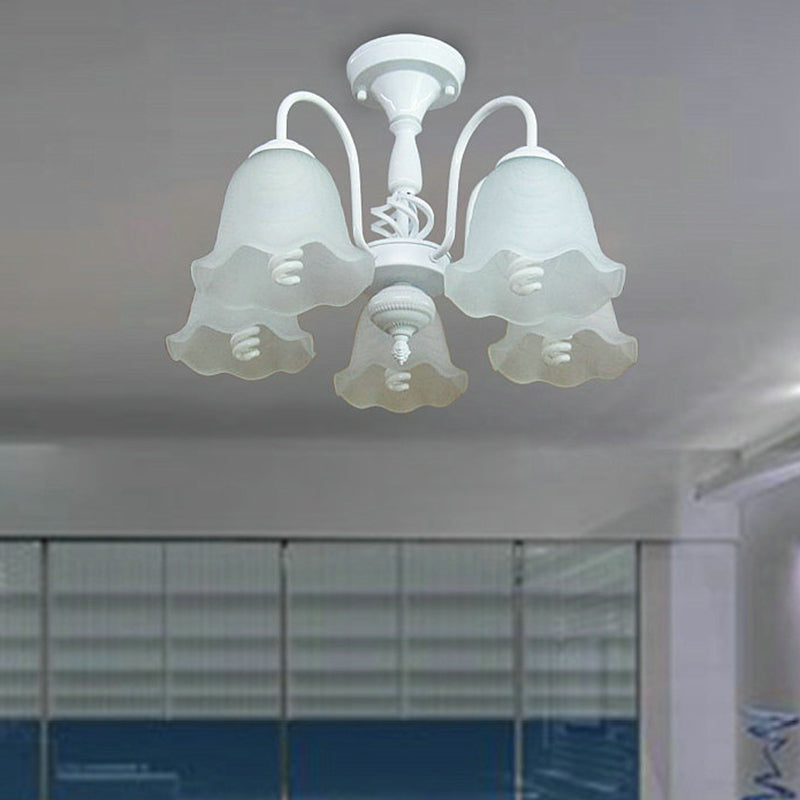 White Opal Glass Scalloped Semi Flush Ceiling Light - 5 Lights, Classic Design for Corridor