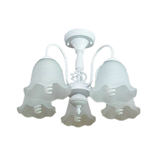 White Opal Glass Scalloped Semi Flush Ceiling Light - 5 Lights, Classic Design for Corridor