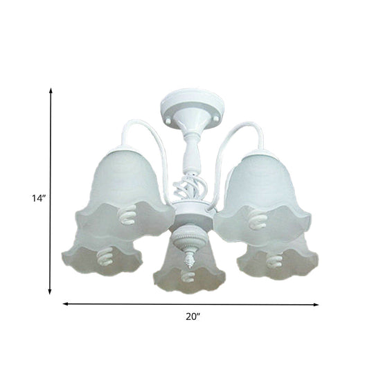 White Opal Glass Scalloped Semi Flush Ceiling Light - 5 Lights, Classic Design for Corridor