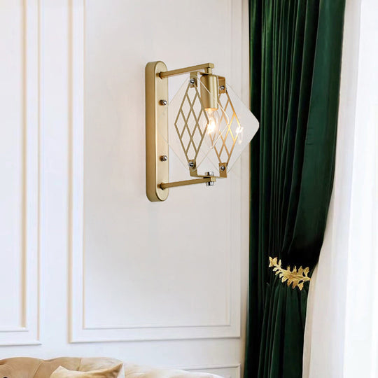 Traditionary Metal Wall Mounted Brass Sconce with Prismatic Clear Glass Design - Candle Light Fixture