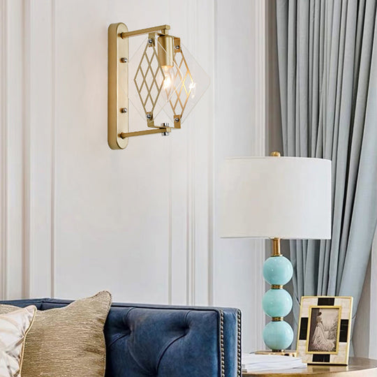 Traditionary Metal Wall Mounted Brass Sconce with Prismatic Clear Glass Design - Candle Light Fixture