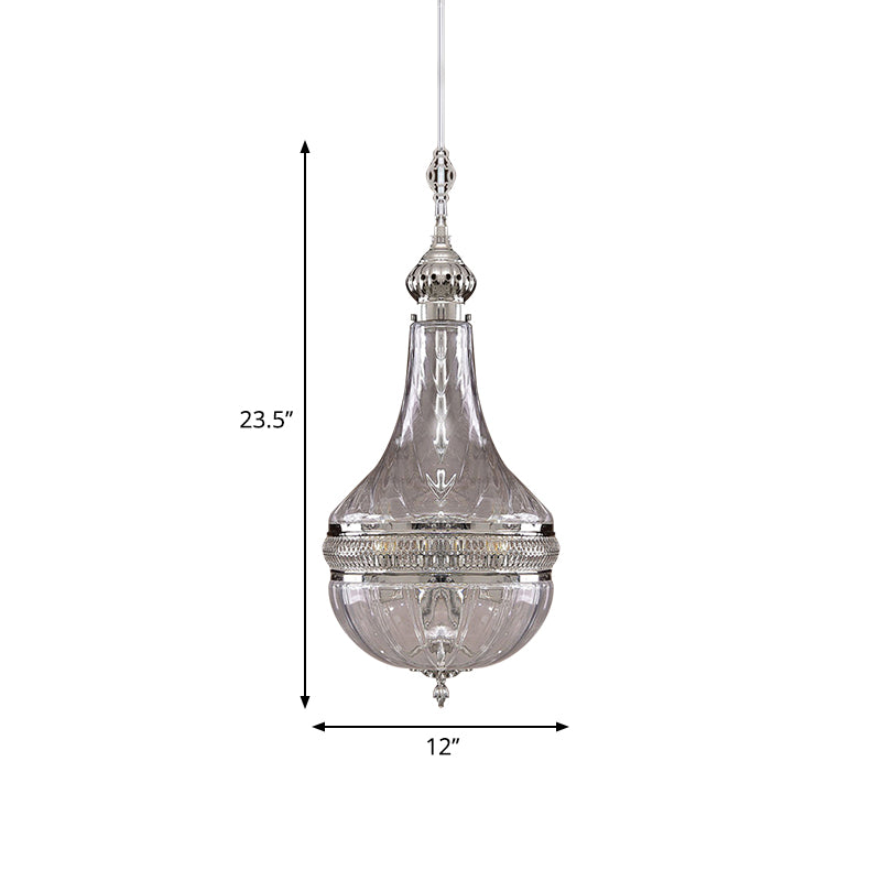 Clear Glass Brass/Chrome Gourd Chandelier - 12"/16" Wide, Colonial Design, 4 Bulbs Ceiling Light