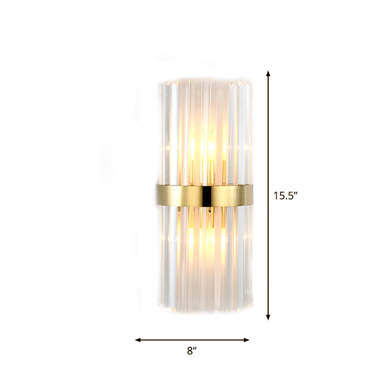 Gold Cylinder/Tapered Wall Sconce: Prismatic Crystal Flush Mount Light for Living Room (2-Light)