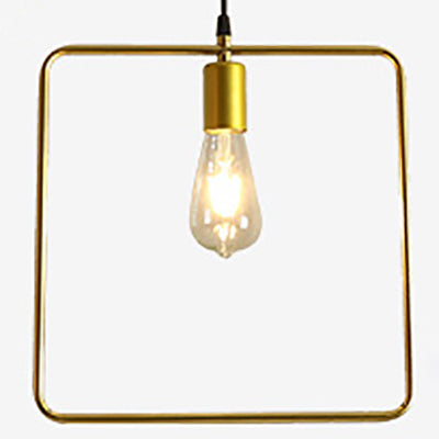 Retro Style Pendant Light: Round/Linear Canopy, Gold Metal Frame, 3 Lights, Different Shade