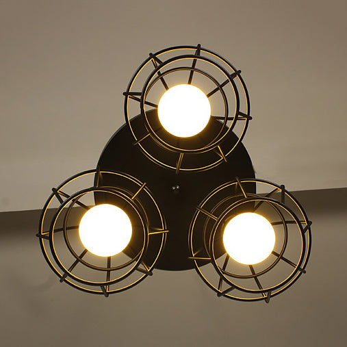 Vintage Industrial Caged Pendant Lighting - 3-Head Metallic Ceiling Light - Black