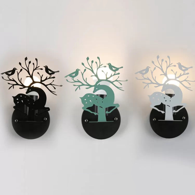 Sika Deer Wall Light with Bird Metal Accent - Ideal for Restaurant or Cafe, Kids' favorite!