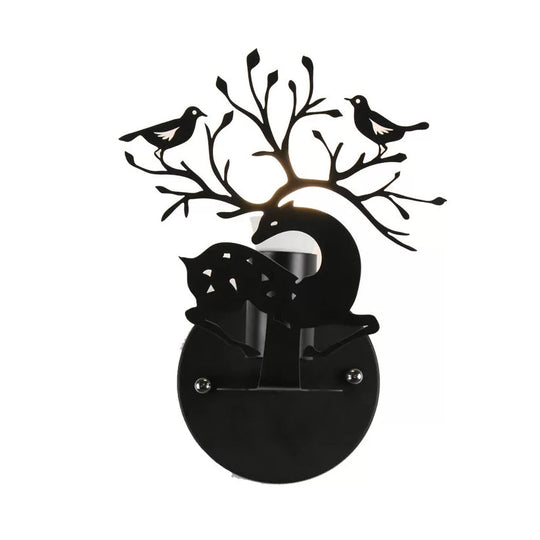 Sika Deer Wall Light with Bird Metal Accent - Ideal for Restaurant or Cafe, Kids' favorite!