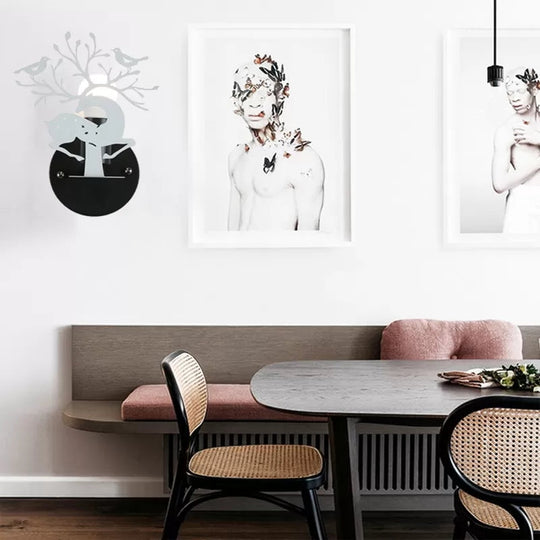 Sika Deer Wall Light with Bird Metal Accent - Ideal for Restaurant or Cafe, Kids' favorite!