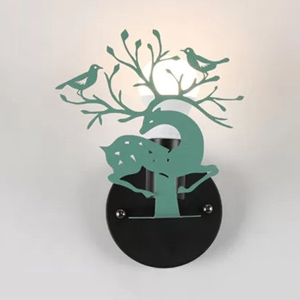 Sika Deer Wall Light with Bird Metal Accent - Ideal for Restaurant or Cafe, Kids' favorite!