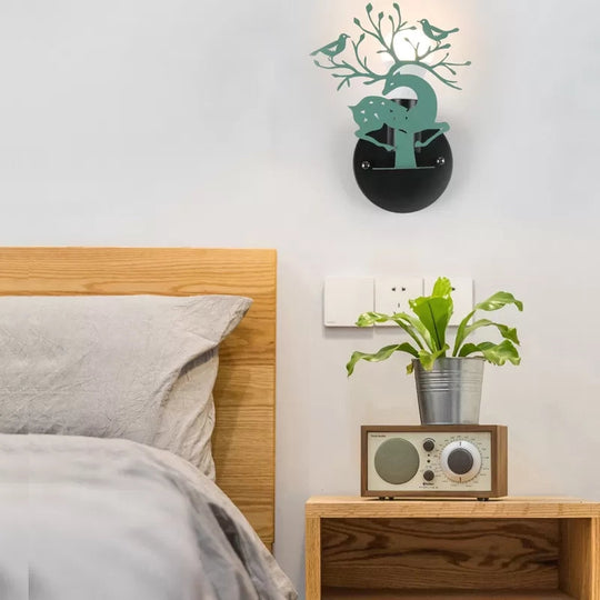 Sika Deer Wall Light with Bird Metal Accent - Ideal for Restaurant or Cafe, Kids' favorite!