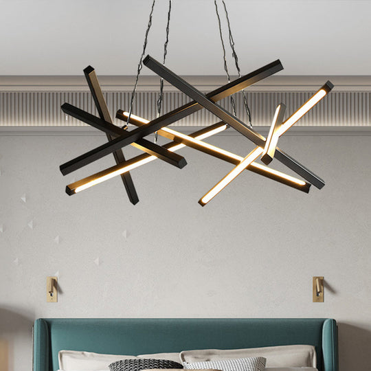 Modern Acrylic Crossed Chandelier LED Pendant, Black/Gold Ceiling Lamp, Available in 25.5"/33.5" Width