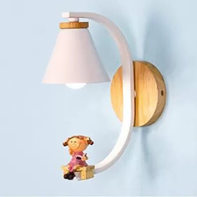 Kids Conical Shade Wall Light with Resin Sconce - Perfect Bedside Lighting