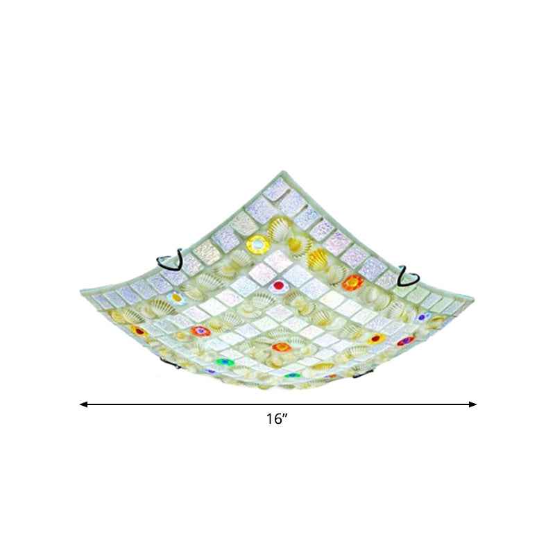 Tiffany Style Square Shell Flush Mount Ceiling Light with 3 Lights, White - Ideal for Kitchen (12"/16"/19.5" Wide)