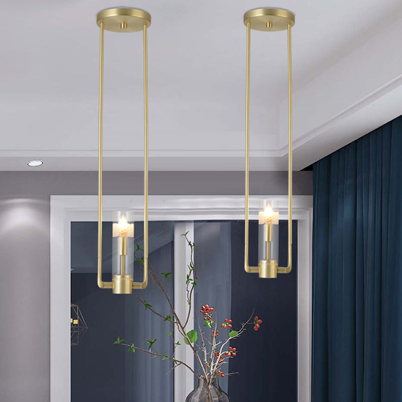 Modern Gold Restaurant Hanging Light Fixture with Clear Glass Shade - 1 Bulb Suspension Pendant