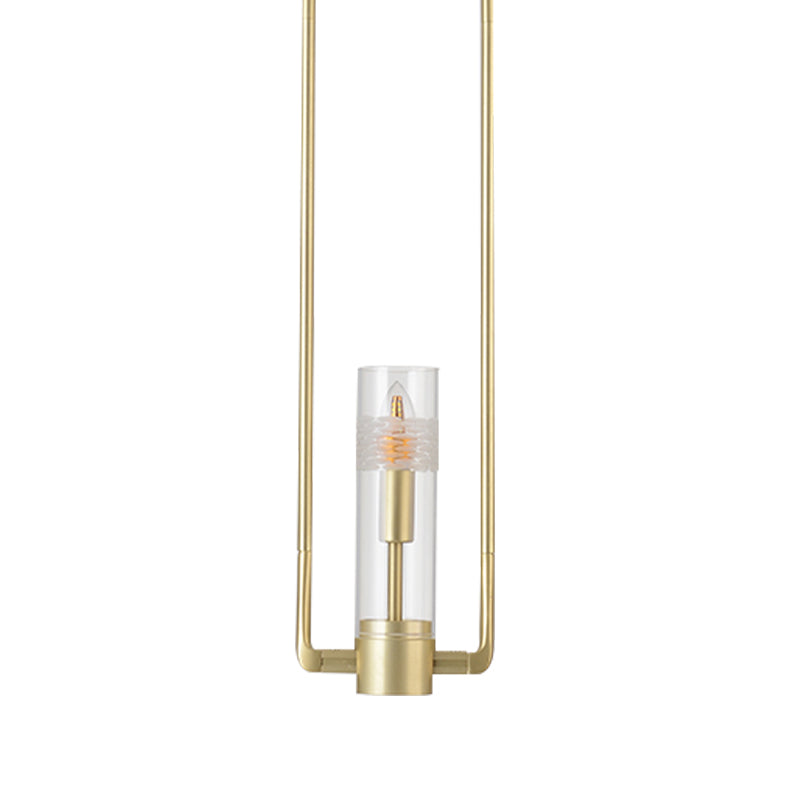 Modern Gold Restaurant Hanging Light Fixture with Clear Glass Shade - 1 Bulb Suspension Pendant