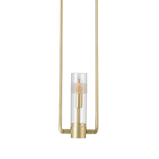 Modern Gold Restaurant Hanging Light Fixture with Clear Glass Shade - 1 Bulb Suspension Pendant