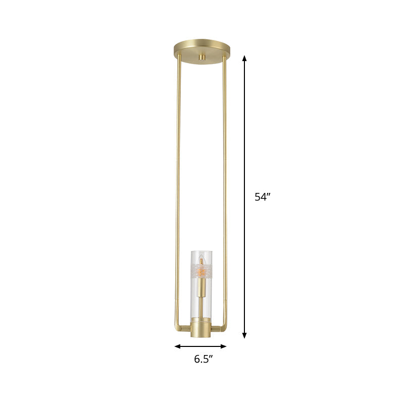 Modern Gold Restaurant Hanging Light Fixture with Clear Glass Shade - 1 Bulb Suspension Pendant