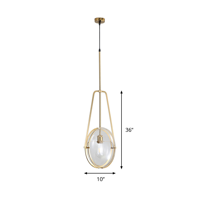 Simplicity 1-Head Clear Glass Drop Pendant Light for Dining Room - Gold Elliptical Hanging Ceiling Lamp