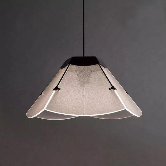 Modern Scalloped Hanging LED Ceiling Pendant - White Glass Light Fixture for Living Room