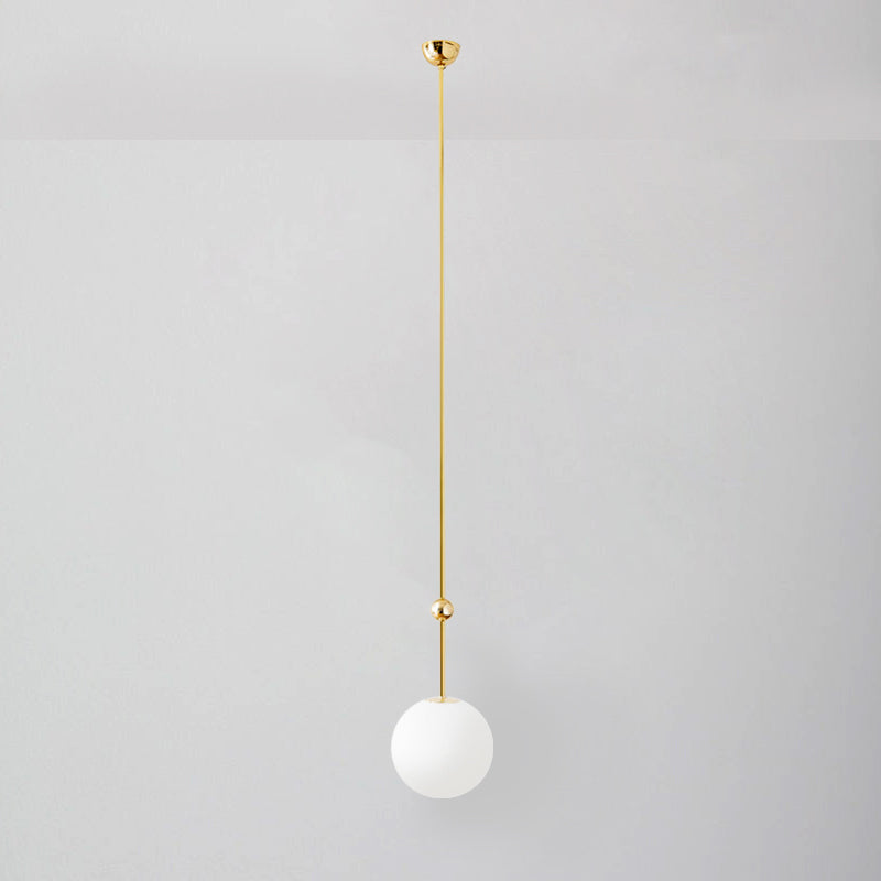 Gold LED Hanging Pendant with Milk Glass Shade, 39"/47" H - Simple and Elegant Bedroom Suspension Light