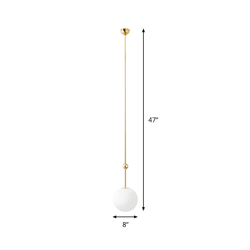 Gold LED Hanging Pendant with Milk Glass Shade, 39"/47" H - Simple and Elegant Bedroom Suspension Light