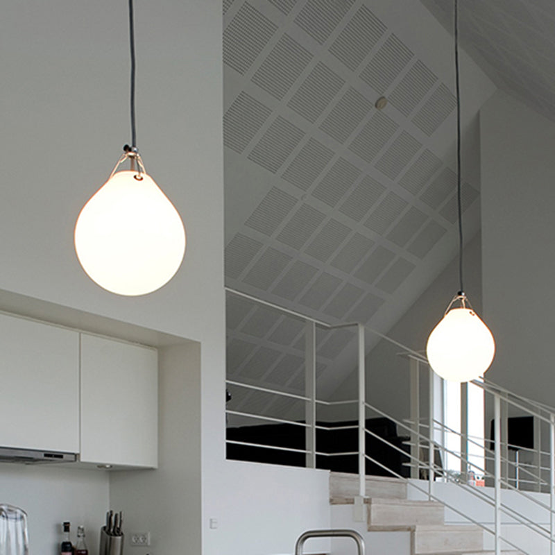 Sleek Minimalism Sphere Suspension Light in White Glass - 1 Head, 7"/10" Wide, Ideal for Restaurant Pendant Lighting