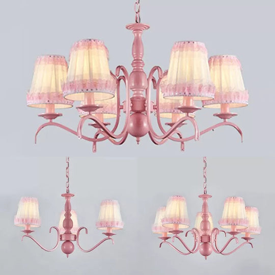 Pink Lace Metal Trapezoid Chandelier with Hanging Lamp for Kids' Restaurant
