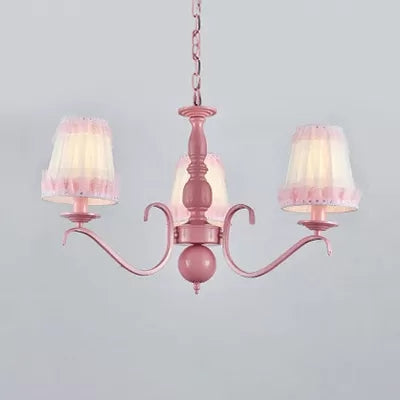 Pink Lace Metal Trapezoid Chandelier with Hanging Lamp for Kids' Restaurant