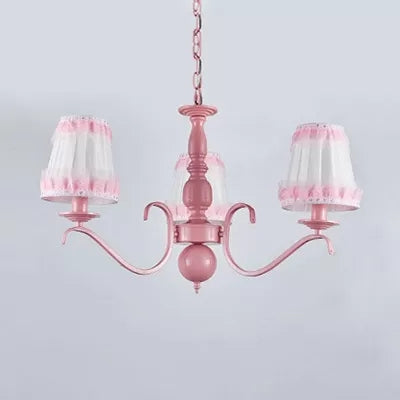 Pink Lace Metal Trapezoid Chandelier with Hanging Lamp for Kids' Restaurant