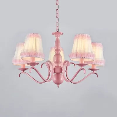 Pink Lace Metal Trapezoid Chandelier with Hanging Lamp for Kids' Restaurant