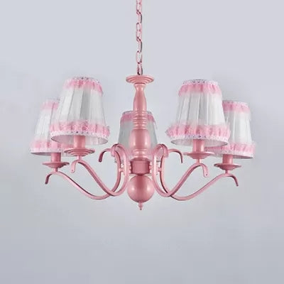 Pink Lace Metal Trapezoid Chandelier with Hanging Lamp for Kids' Restaurant
