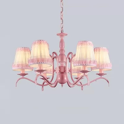 Pink Lace Metal Trapezoid Chandelier with Hanging Lamp for Kids' Restaurant