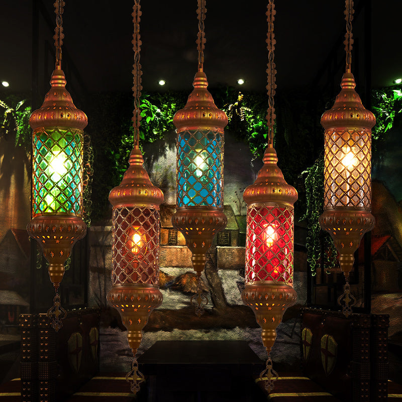 Colorful Glass Lantern Pendant Light for Restaurant - Traditional Design