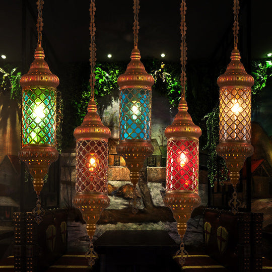 Colorful Glass Lantern Pendant Light for Restaurant - Traditional Design