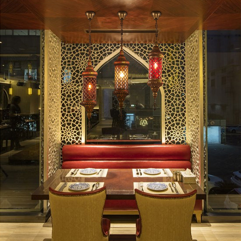 Colorful Glass Lantern Pendant Light for Restaurant - Traditional Design