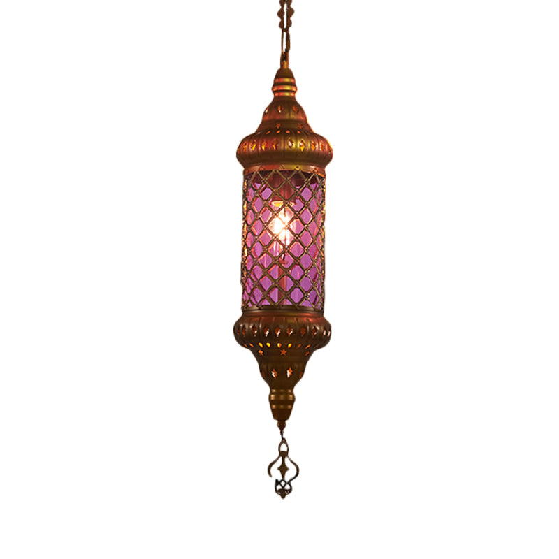 Colorful Glass Lantern Pendant Light for Restaurant - Traditional Design