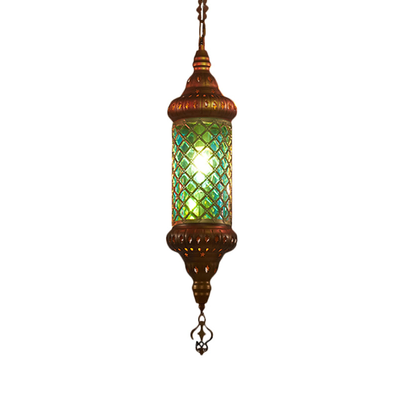 Colorful Glass Lantern Pendant Light for Restaurant - Traditional Design