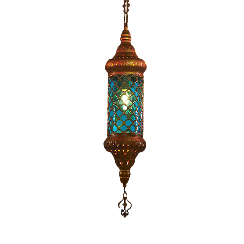 Colorful Glass Lantern Pendant Light for Restaurant - Traditional Design