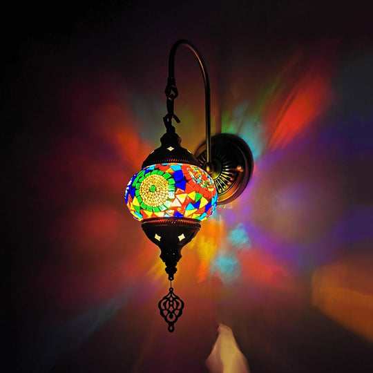 Decorative Hand Rolled Art Glass Wall Sconce - Red/Orange/Green