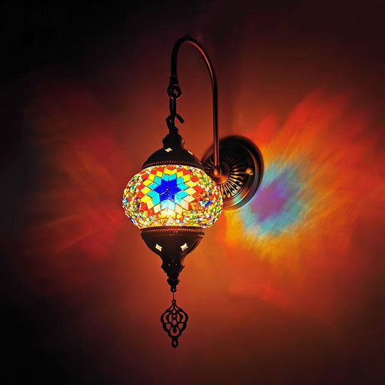 Decorative Hand Rolled Art Glass Wall Sconce - Red/Orange/Green