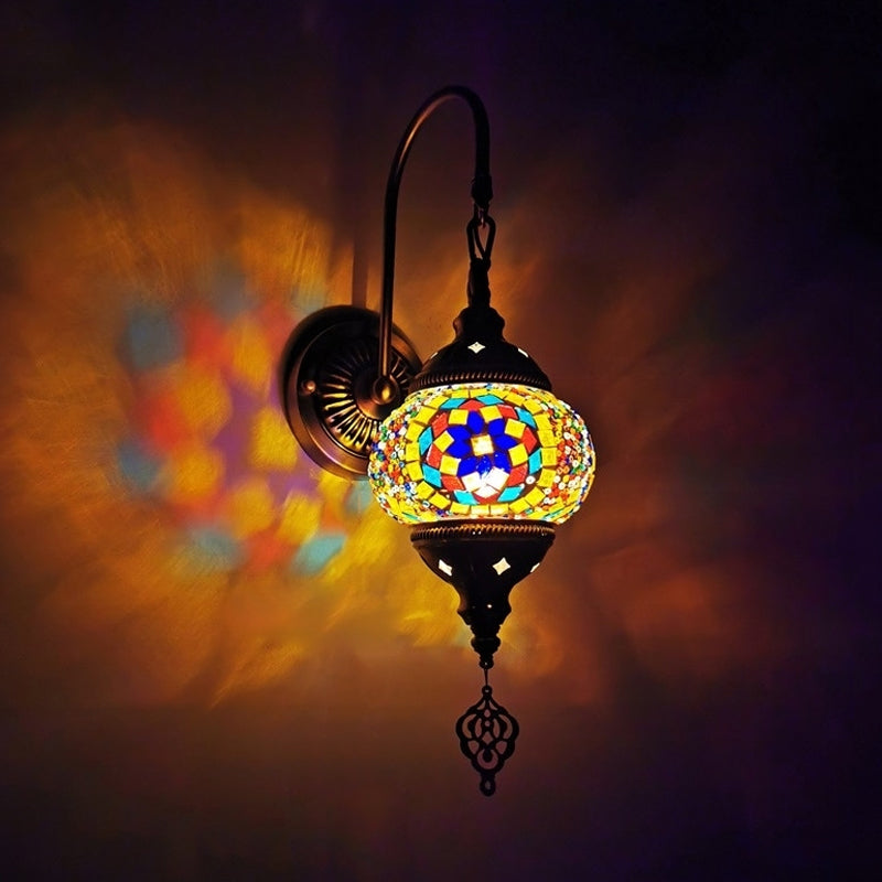 Decorative Hand Rolled Art Glass Wall Sconce - Red/Orange/Green