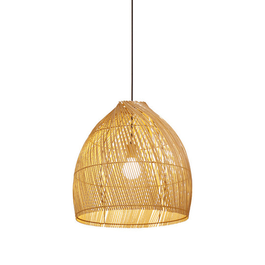 Asia Beige Dining Room Ceiling Lamp with Bamboo Shade - Hanging Pendant Light