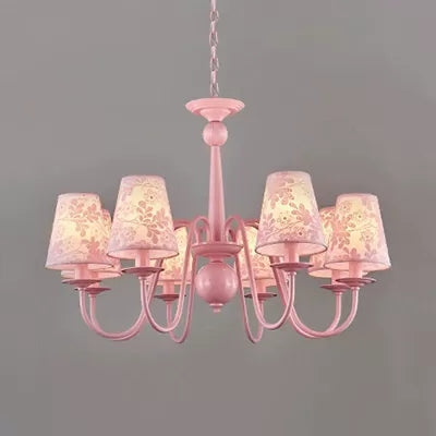 Petal Villa Pink Fabric Trapezoid Ceiling Chandelier - Modern Multi-Head Pendant