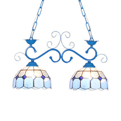 Stunning Tiffany-Style Island Pendant Light - Domed Stainless Glass, 2 Lights - Black/Blue/White - Ideal for Dining Room