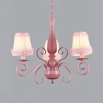 Kids Pink Chandelier: Girl Bedroom Metal Shade, Tapered, 3 Lights, Hanging Light